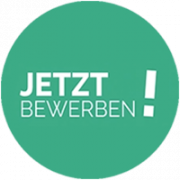 Runder grüner Button mit Aufforderung zur Bewerbung